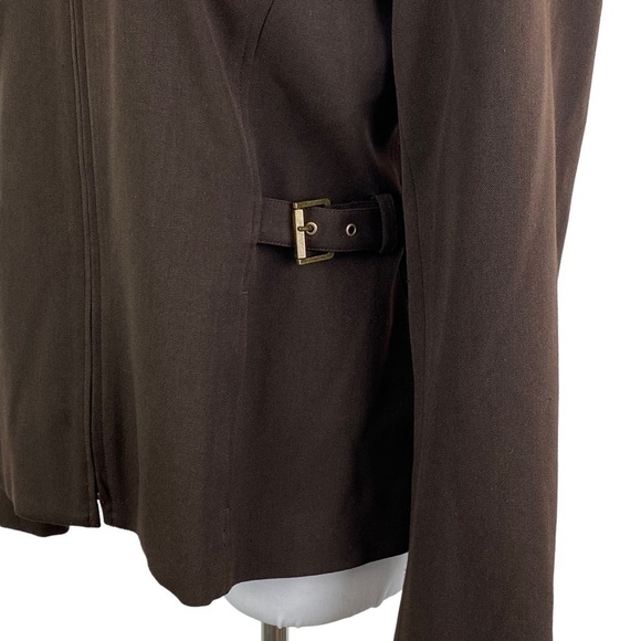 Rafaella Petite Full Zip Side Buckle Embellished Blazer Jacket Women's 10P Brown - Picture 4 of 9